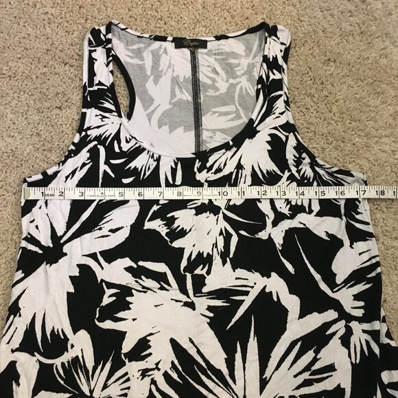Cupio Long Tropical B&W Floral Handkerchief Hem A-Line Viscose Tank Top - Picture 11 of 14